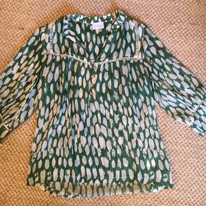 Dolan Green and White Silk Blouse