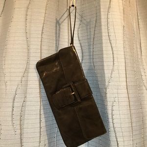 Black faux leather clutch