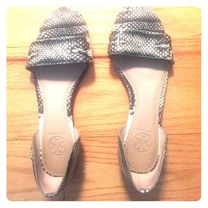 Tory Burch snakeskin flats, size 6.5