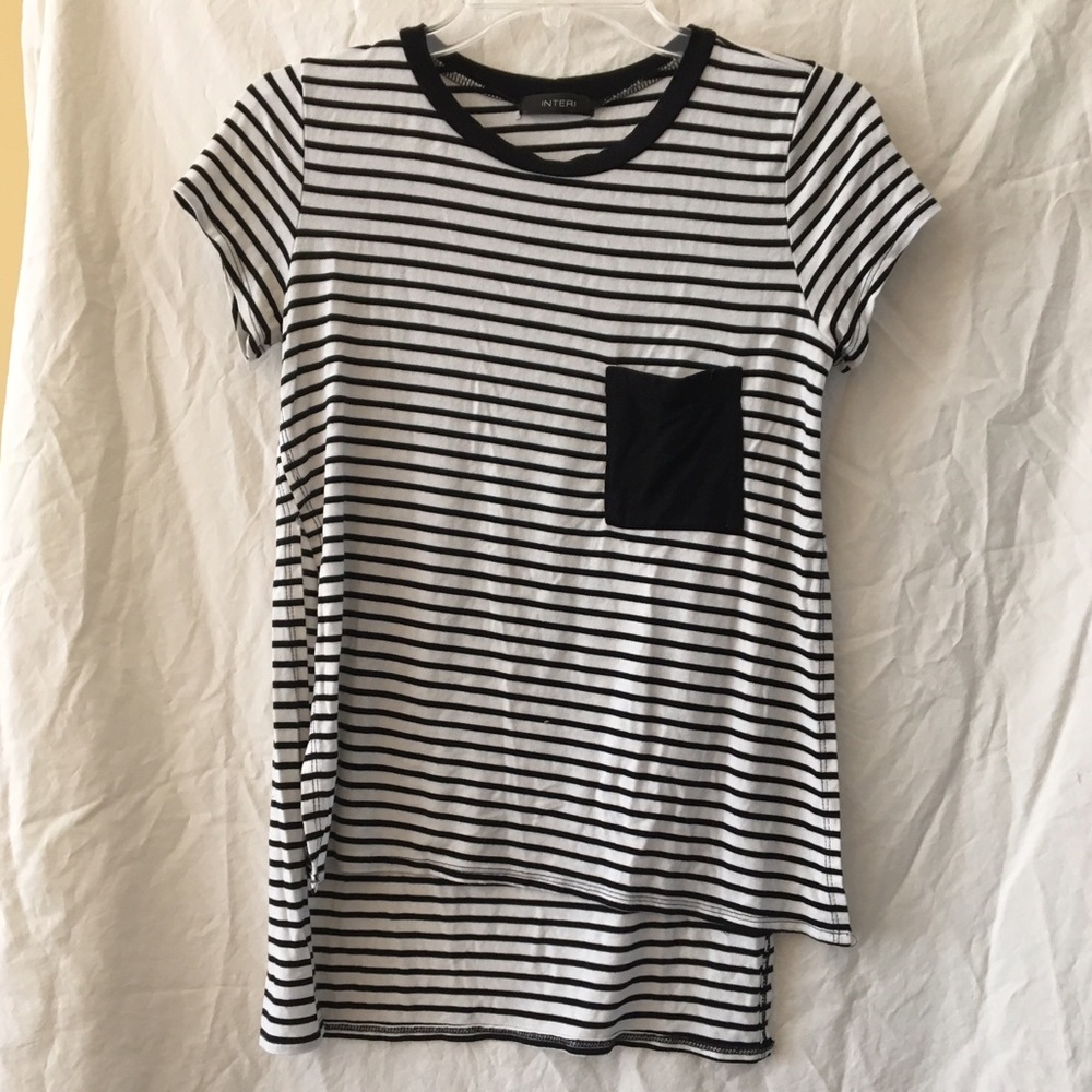 Black And White Striped Slit T-Shirt