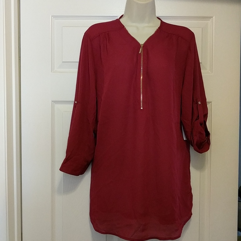 Burgundy zipper blouse