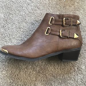 Brown Booties with Gold Buckles