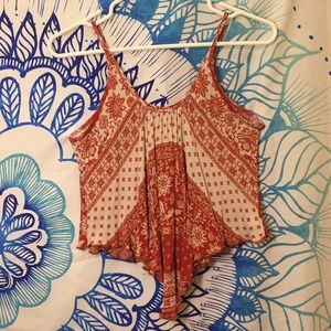 Cream and Burnt Orange Crop Tank Top