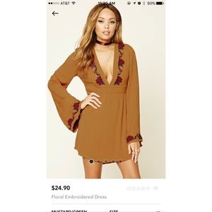 F21 floral embroidered bell sleeve dress, size SM