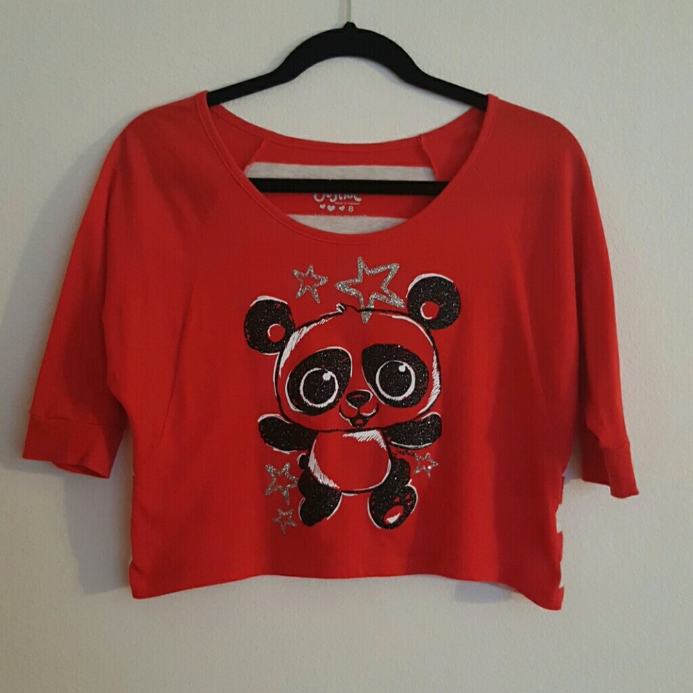 🔴 2 for $10 Justice Red Crop Top Glittering Panda
