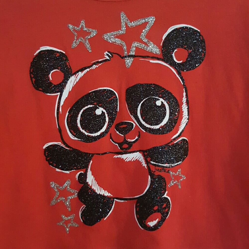 🔴 2 for $10 Justice Red Crop Top Glittering Panda - Picture 3 of 3