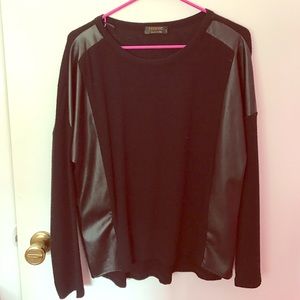 Black shirt with leather accent