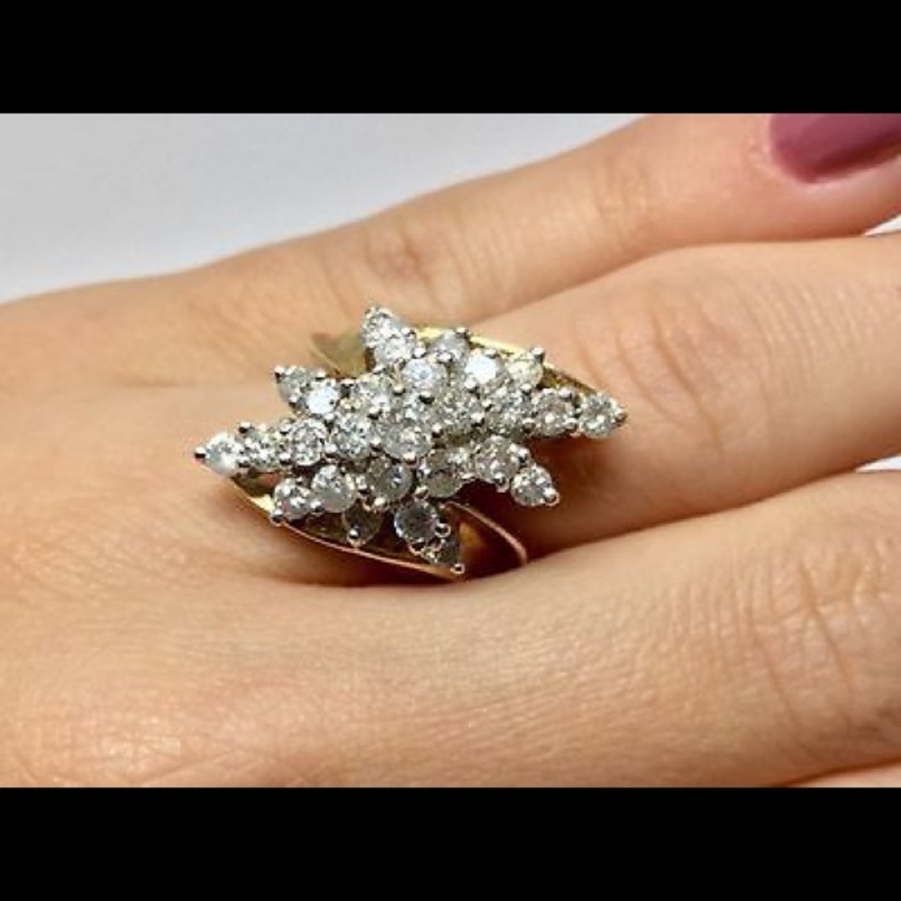 Ladies Diamond Cluster 10k Solid Yellow Gold Ring