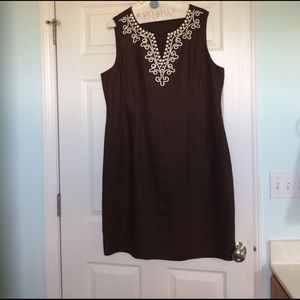 Talbots brown linen dress with embellishments