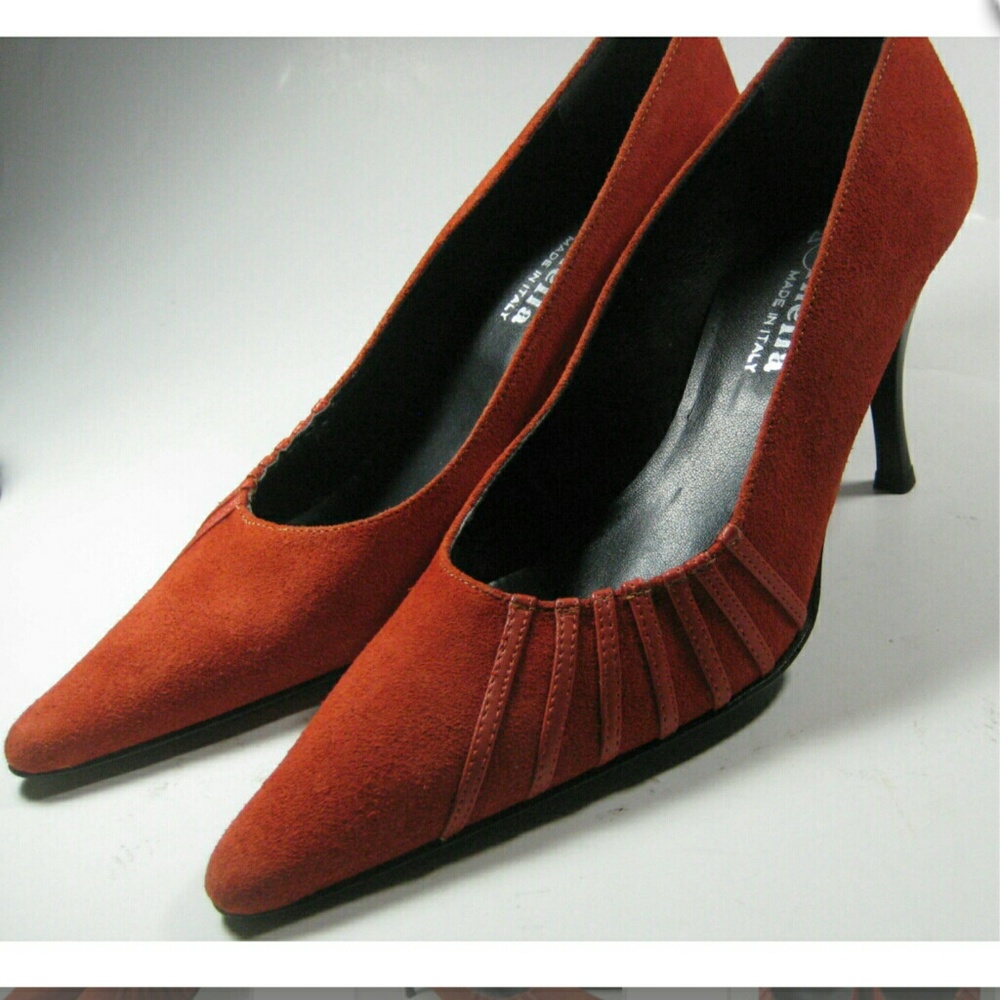 MARINELLA 8B Rich Orange Suede Heels Made in Italy