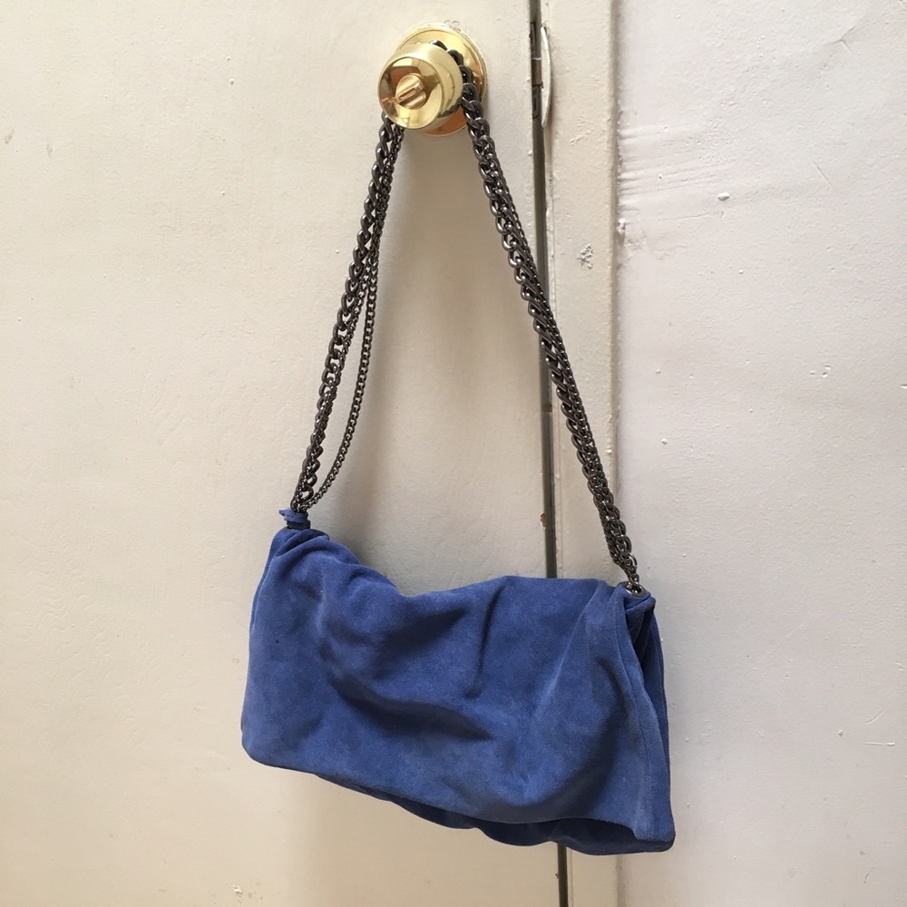 ZARA blue suede chain bag