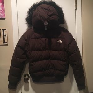 Brown north face puffer jacket