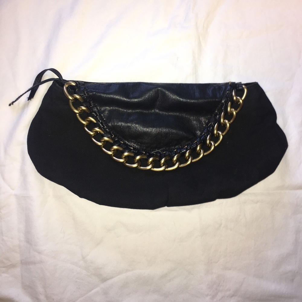 Black clutch with gold chain
