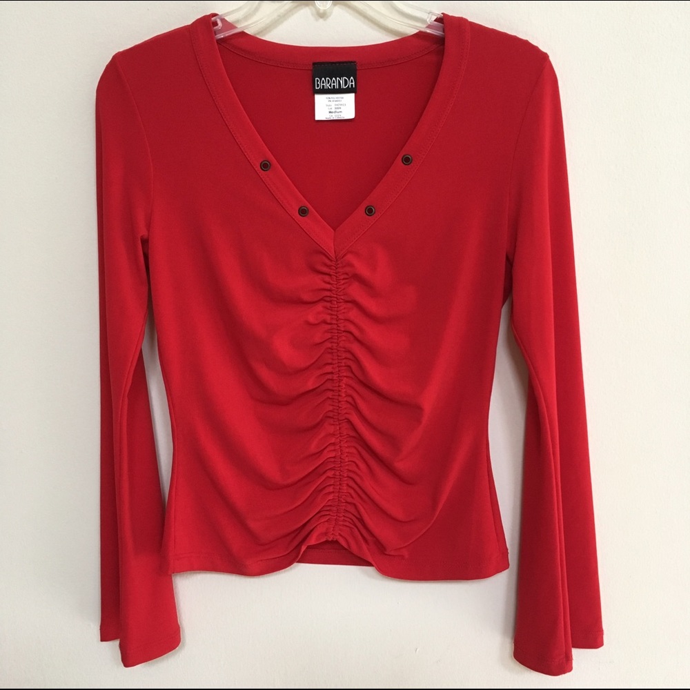 BARANDA Red Bell Sleeved Stretchy Top