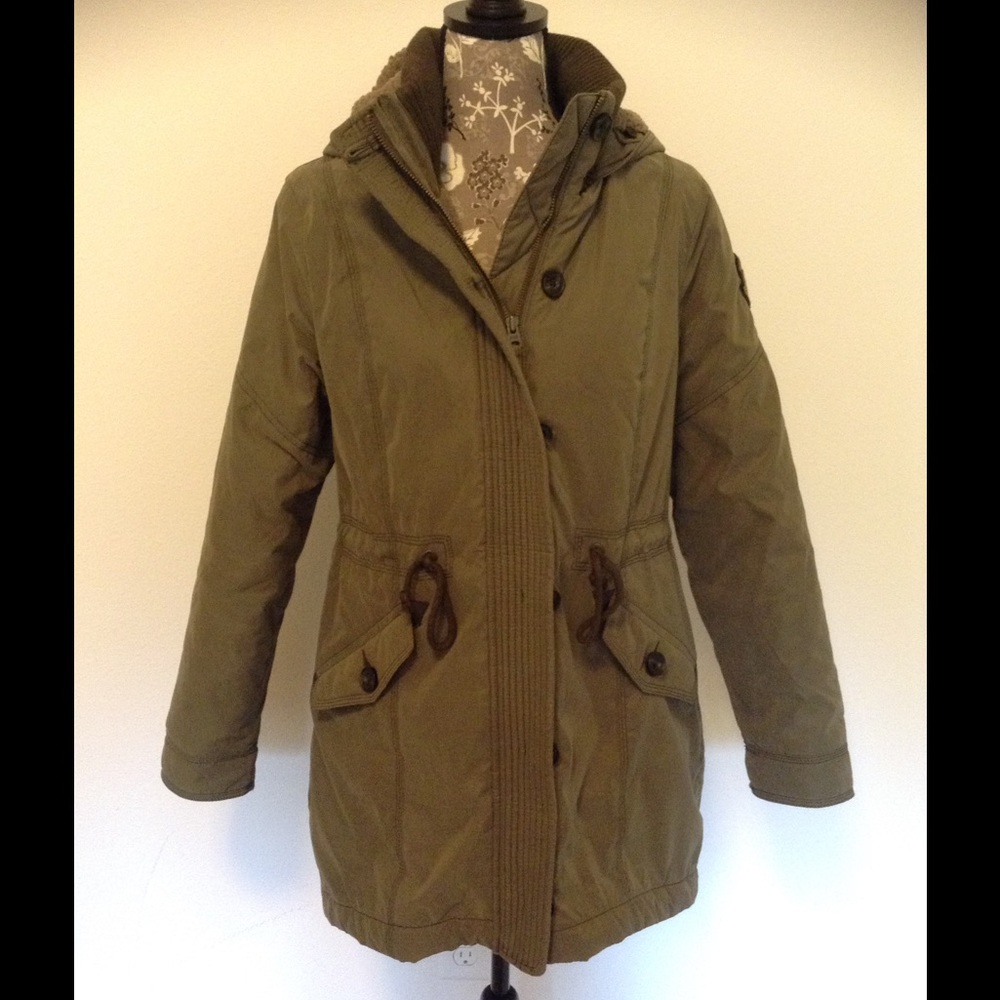 Olive green military inspired all-weather jacket