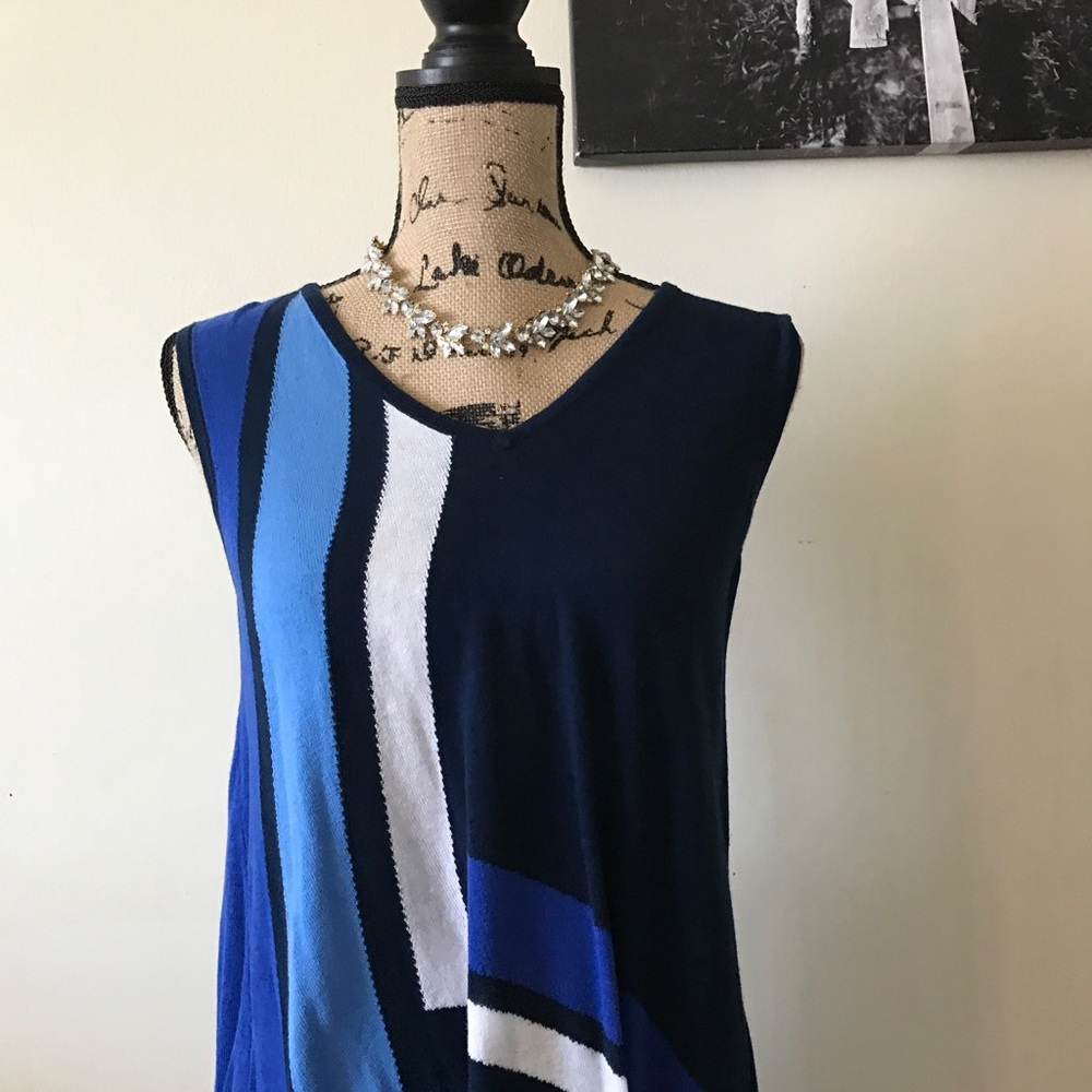Nwot Cable & Gauge Blue Diagonal Sleeveless Top - image 2