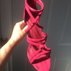 Zara Red Knotted Strappy Heels-Suede