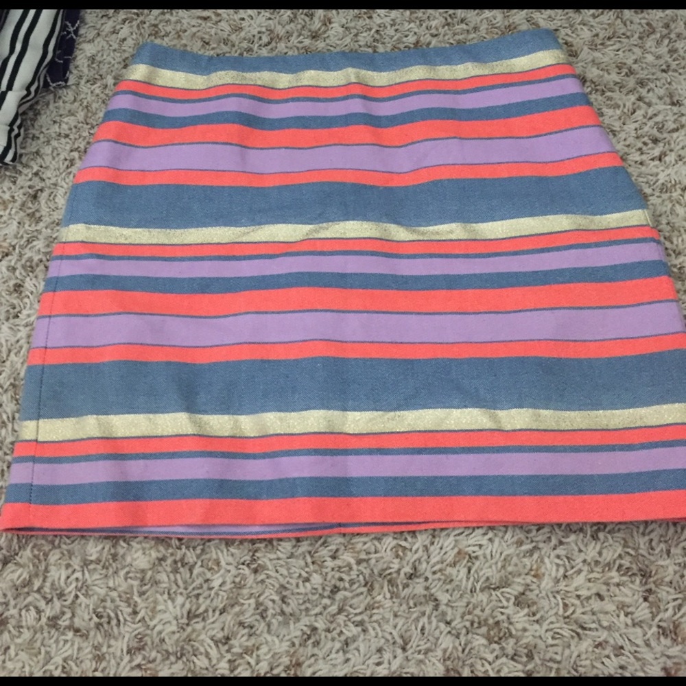 Bright colored J. Crew stripped skirt.