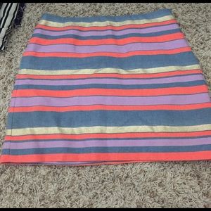 Bright colored J. Crew stripped skirt.