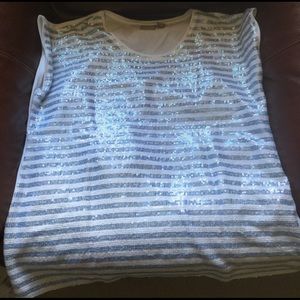 Chico's blue/white striped sequined top