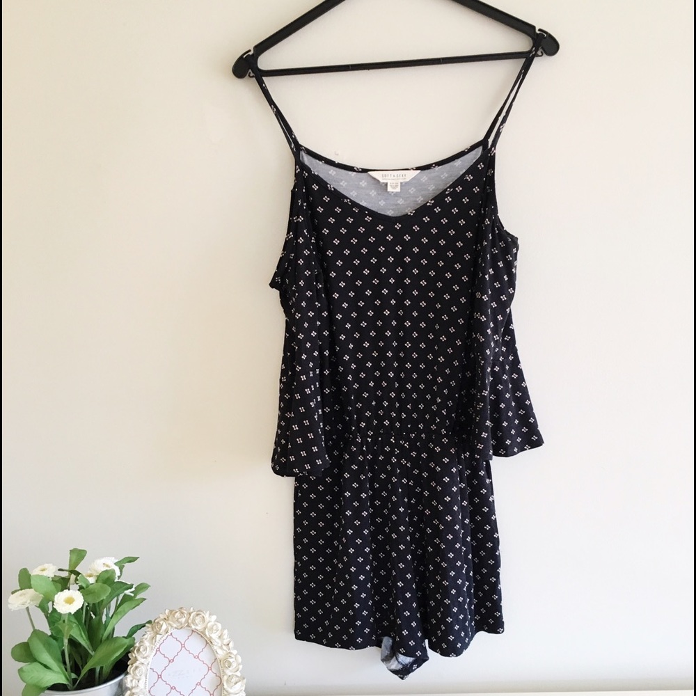 Black W/ White Flowers Romper (Off the shoulder)