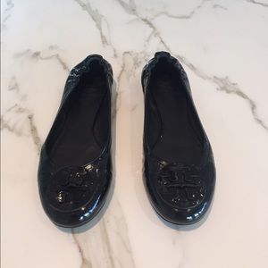 Tory Burch Black Patent Leather Reva Flats