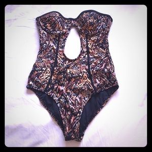 Bustier style Copper Leopard Print bathing suit