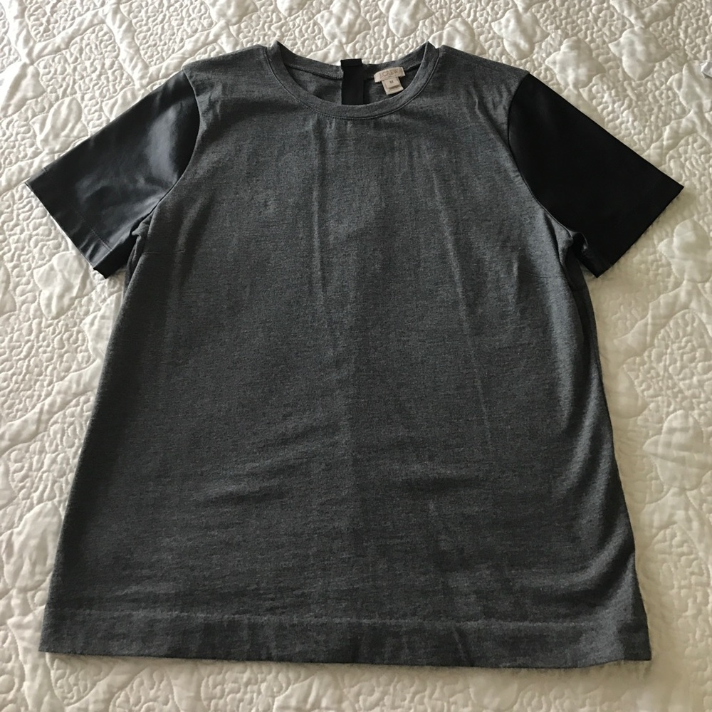 J. Crew grey shirt with faux leather short sleeves