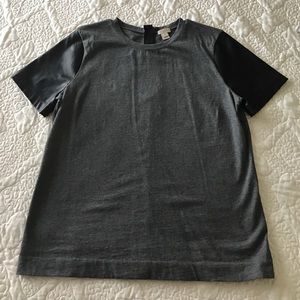J. Crew grey shirt with faux leather short sleeves