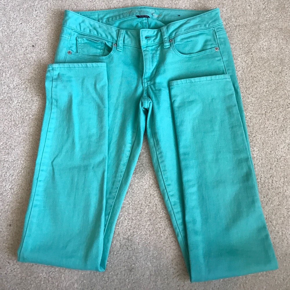 American Eagle teal colored skinny jeans