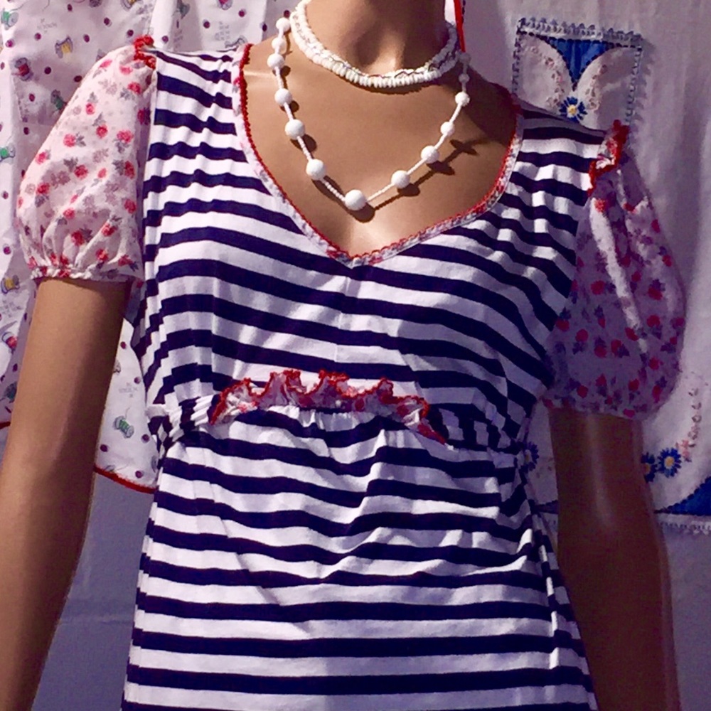 Anthropologie Empire Top w/Stripes Ruffles &Calico