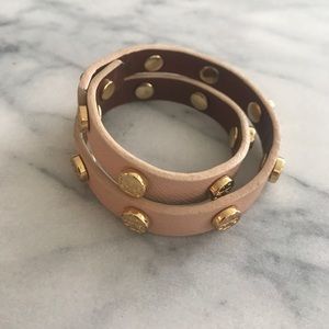 Tory Butch light pink leather wrap bracelet
