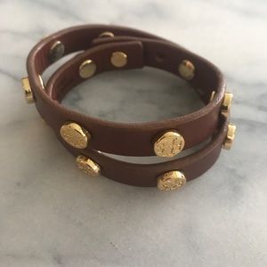 Tory Burch brown leather wrap bracelet
