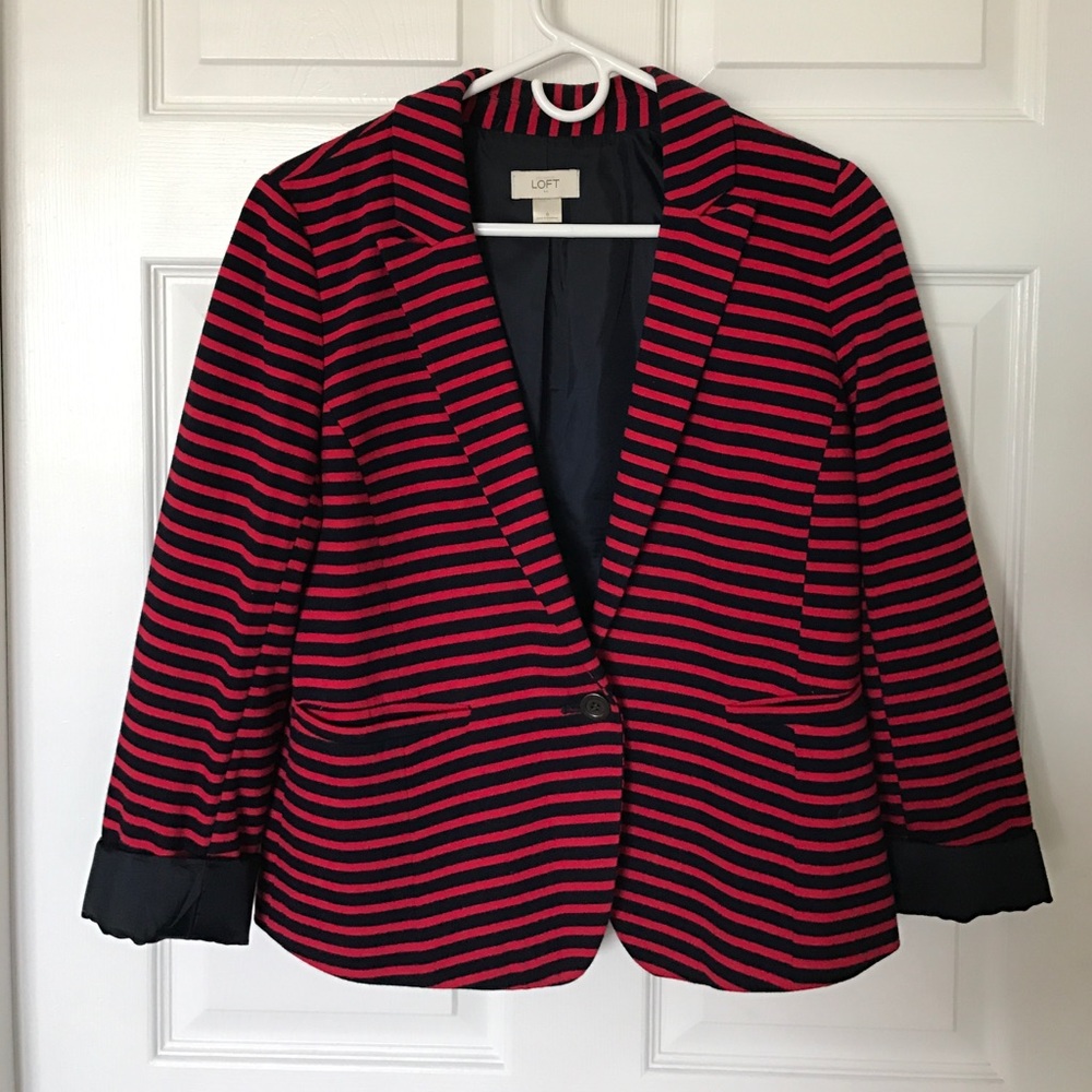 Loft red and navy striped blazer
