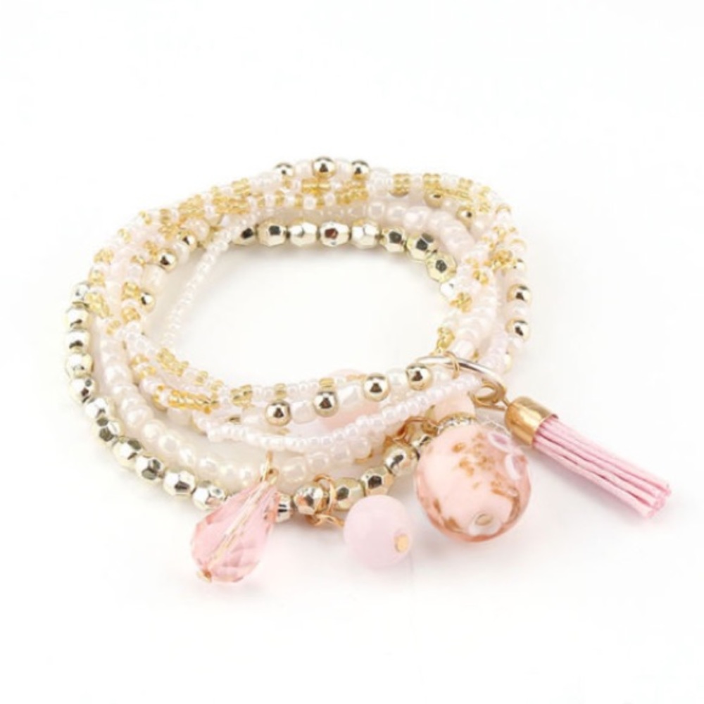 5 for $25 • Beaded Tassel Layered Stretch Bracelet