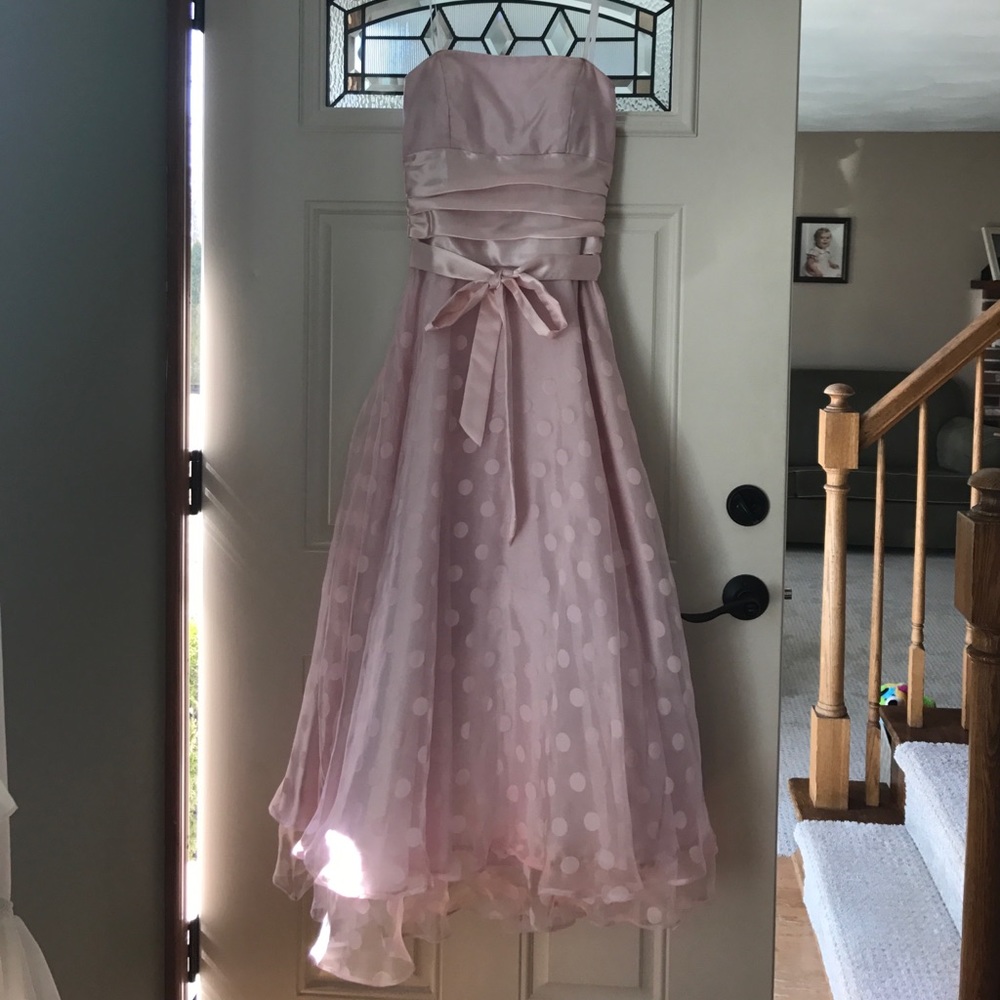 Strapless Pink Polka Dot Prom Dress