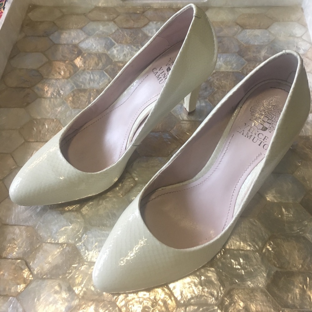 Ivory snakeskin patent Vince Camuto Kadri pumps