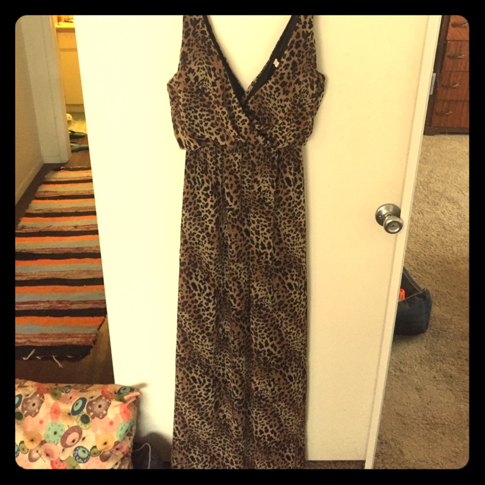 Deep V Leopard Print Column Dress