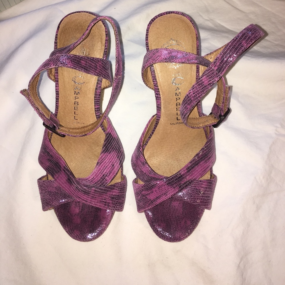 Jeffrey Campbell pink/purple strapy cork wedges