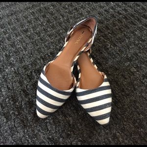 Blue and White Striped Pointed Flats