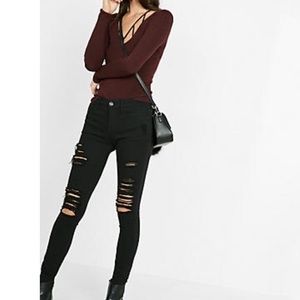 Express black mid rise distressed jean legging