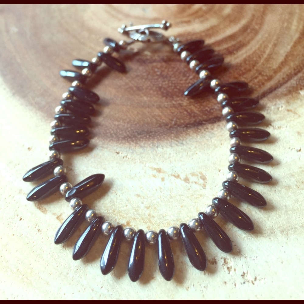 sterling silver & black stone bracelet