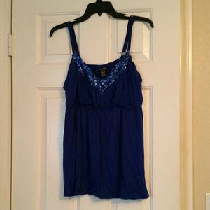 Blue tank with sequin trim