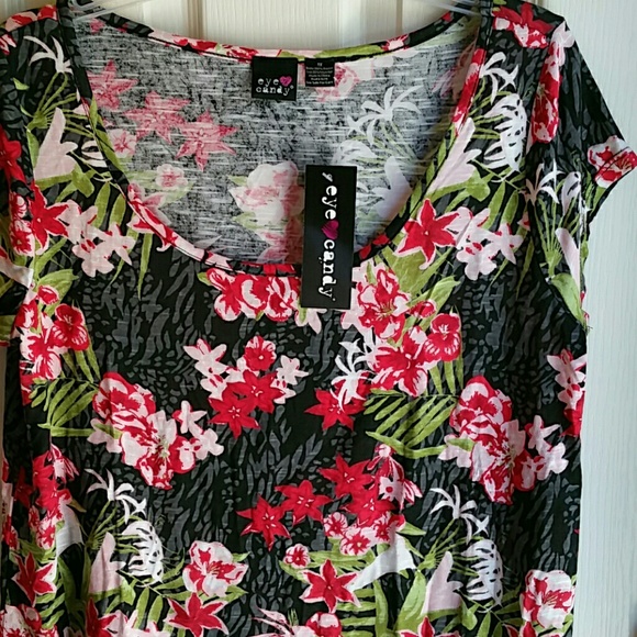 NWT EYE CANDY RED+BLACK TROPICAL PRINT - Picture 5 of 5