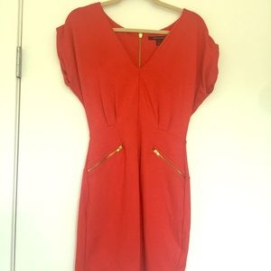 French Connection Red Dress with Gold Exposed Zip