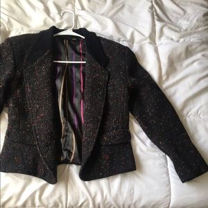 Liz Sport black wool blazer with suede collar.