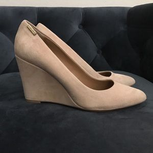 Suede Wedges, Nude