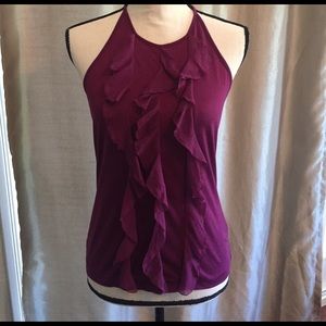 High neck ruffle halter-neck tank