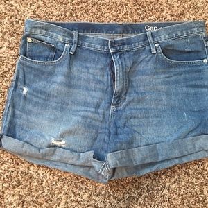 Distressed denim shorts