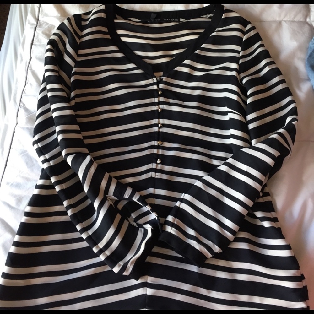 Zara navy and white stripped long sleeve shirt